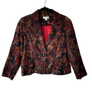 Coldwater Creek Plaid Embossed Floral Fall Print Blazer Size 12 Witchy Academia